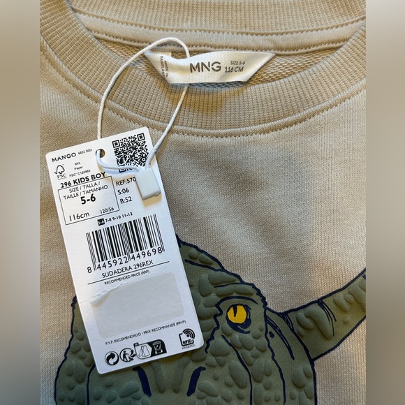 NWT Mango T-REX Cartoon Cotton Sweatshirt size 5-6 🦖 - Picture 5 of 15